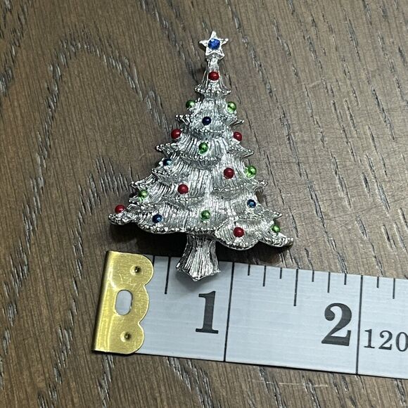 Vintage Gerrys Christmas Tree Brooch Pin Silver Toned Costume Jewelry Estate - Picture 3 of 4